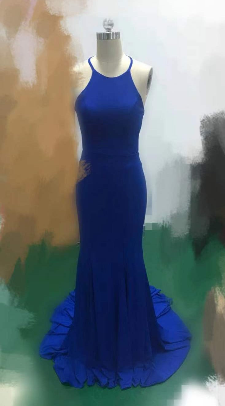 fit and flare royal blue prom dress