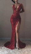 Sexy Sheath Wine Red Slit Prom Dress - daisystyledress