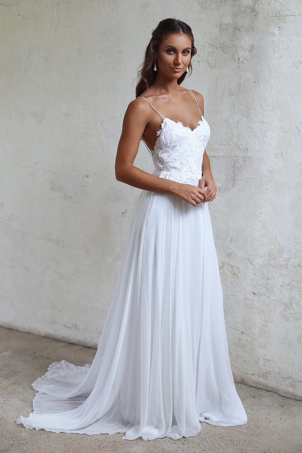 A line Spaghetti Straps Lace Informal Boho Wedding Dress - daisystyledress