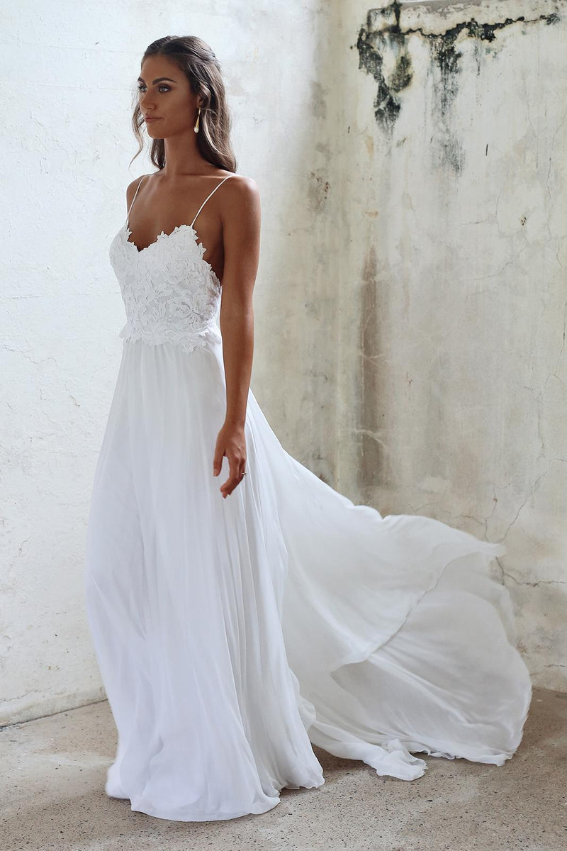 A line Spaghetti Straps Lace Informal Boho Wedding Dress - daisystyledress