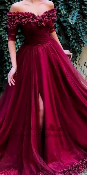 Half Sleeve Burgundy Prom Dress - daisystyledress