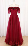 Half Sleeve Burgundy Prom Dress - daisystyledress