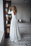 Informal Long Sleeve High Low V-back Boho Wedding Dress - daisystyledress