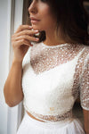 Beaded Half Sleeve Two Piece Wedding Dress - daisystyledress