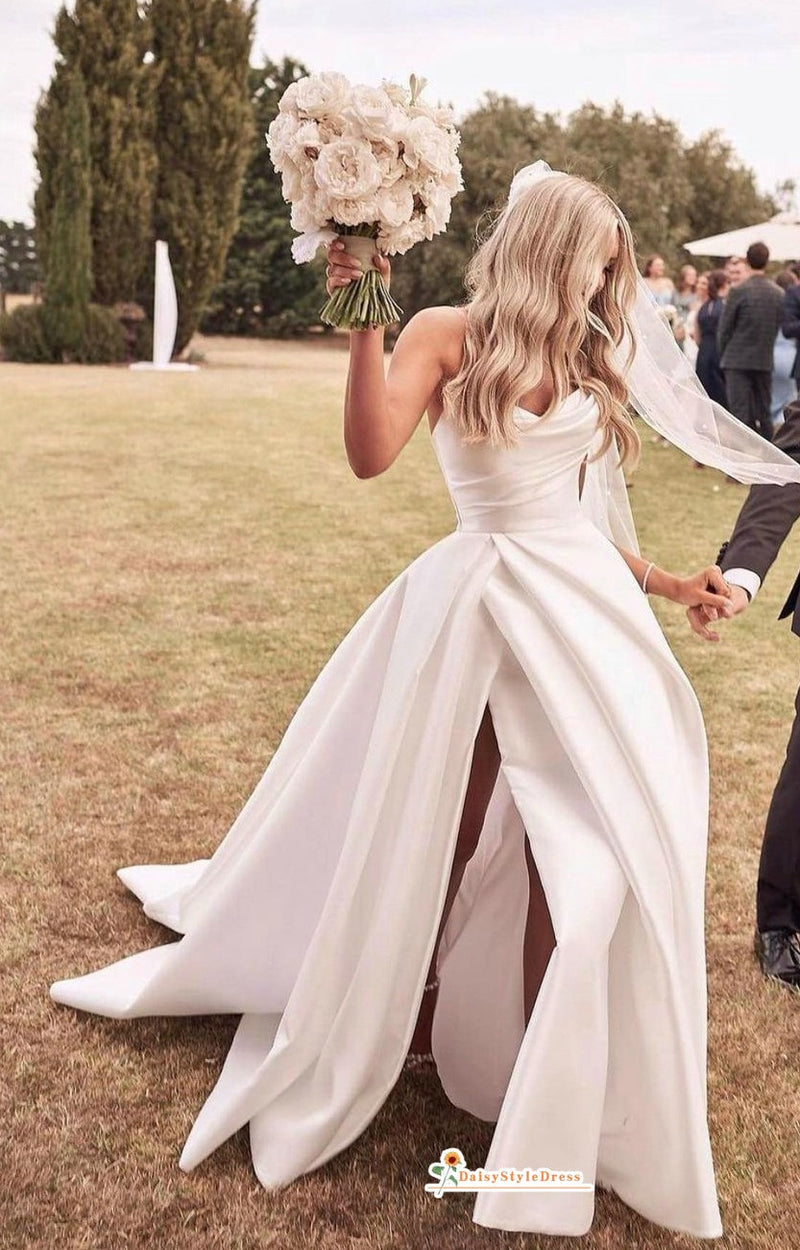 sexy slit outdoor wedding dress