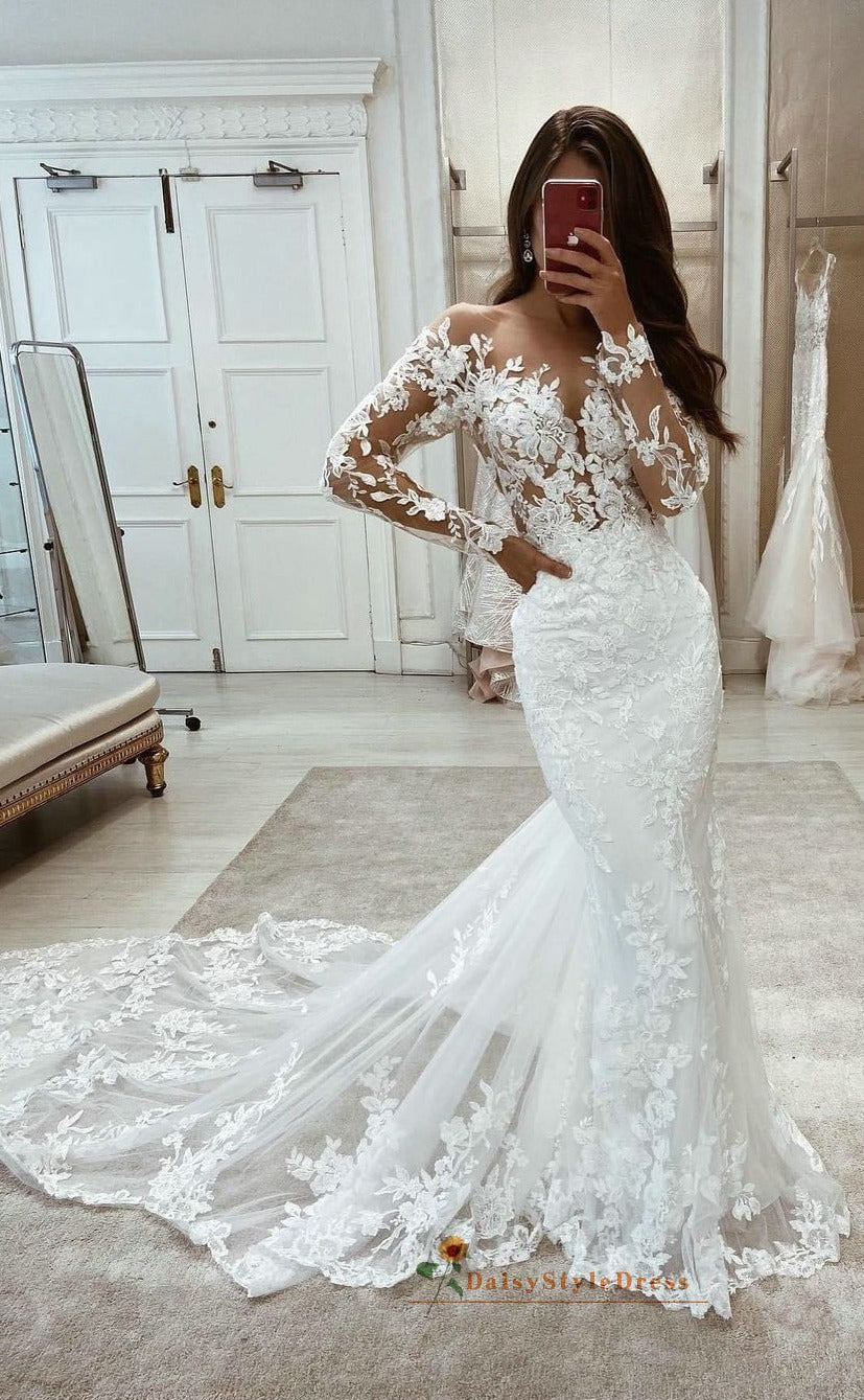 sheer lace wedding dress