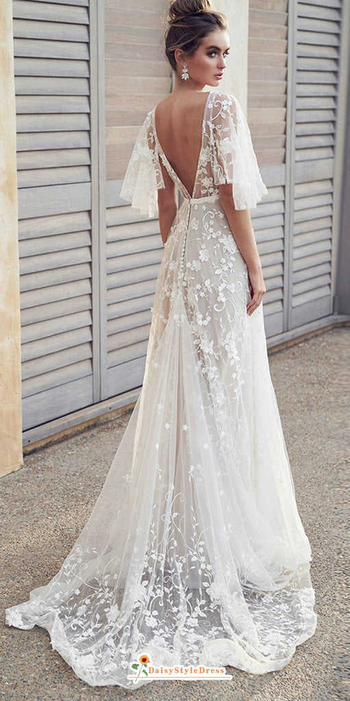 low back boho wedding dress