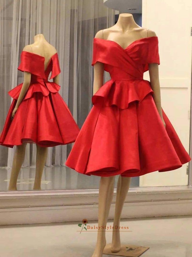 Knee Length Off Shoulder Sleeve Red Formal Party Dress daisystyledress Knee Length Off Shoulder Sleeve Red Formal Party Dress daisystyledress