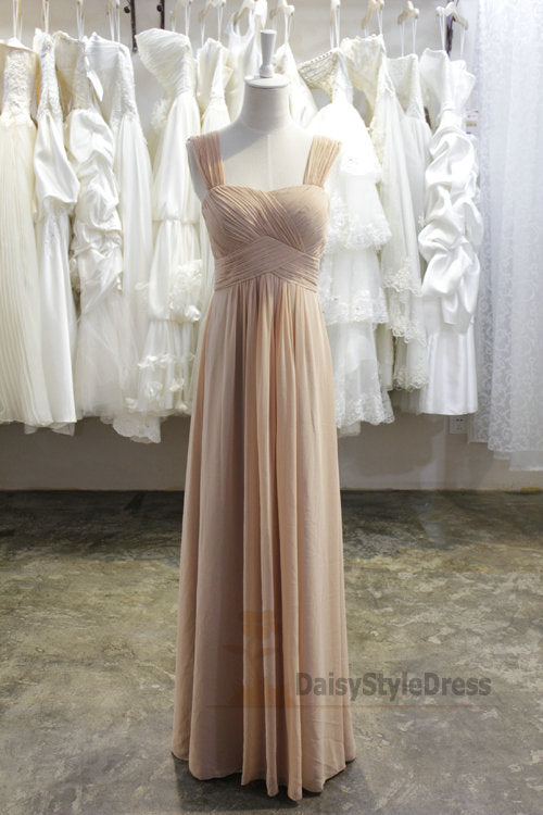 Long Wide Straps Champagne Bridesmaid Dress - daisystyledress