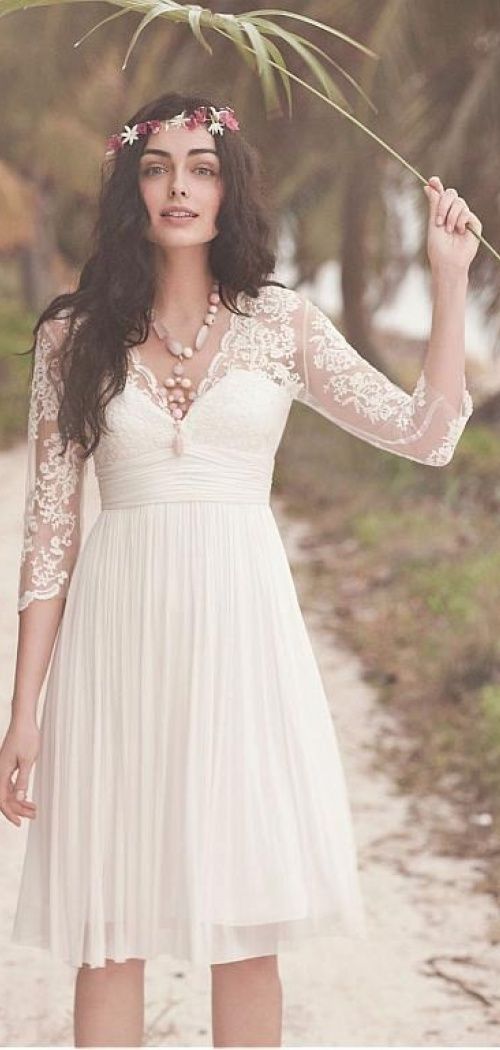 Informal Long Sleeve Lace Boho Short Wedding Dress - daisystyledress
