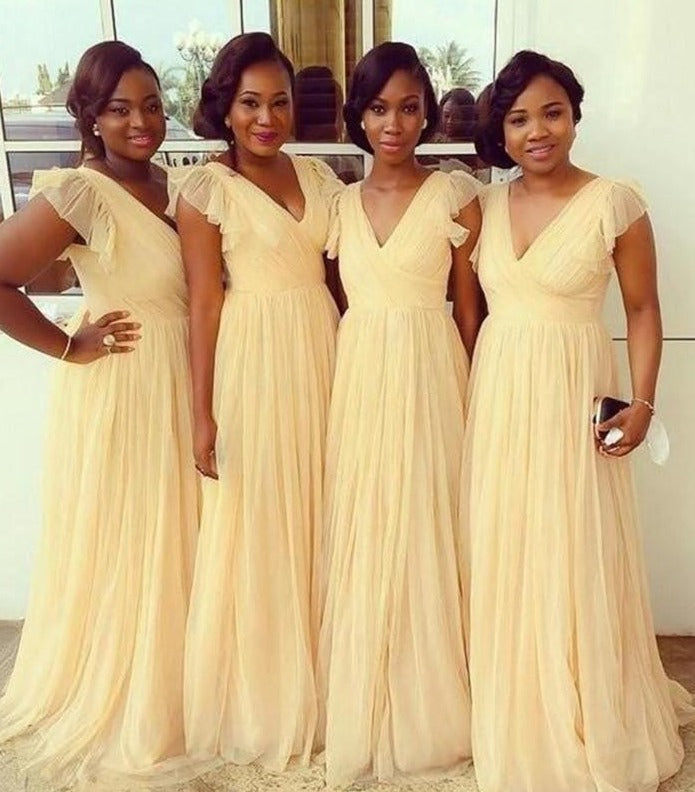 long yellow bridesmaid dress