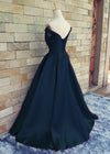 A line Off Shoulder Sleeves Navy Blue Prom Dress - daisystyledress