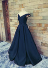 A line Off Shoulder Sleeves Navy Blue Prom Dress - daisystyledress