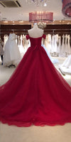 Ball Gown Off Shoulder Sleeve Burgundy Wedding Dress - daisystyledress