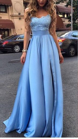 A line Slit Spaghetti Straps Light Blue Prom Dress - daisystyledress