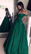 Off Shoulder Sleeve Blush Prom Dress with Pocket - daisystyledress