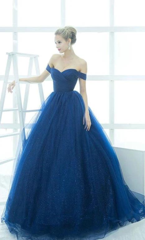 Ball Gown Off Shoulder Sleeve Sparkle Prom Dress - daisystyledress
