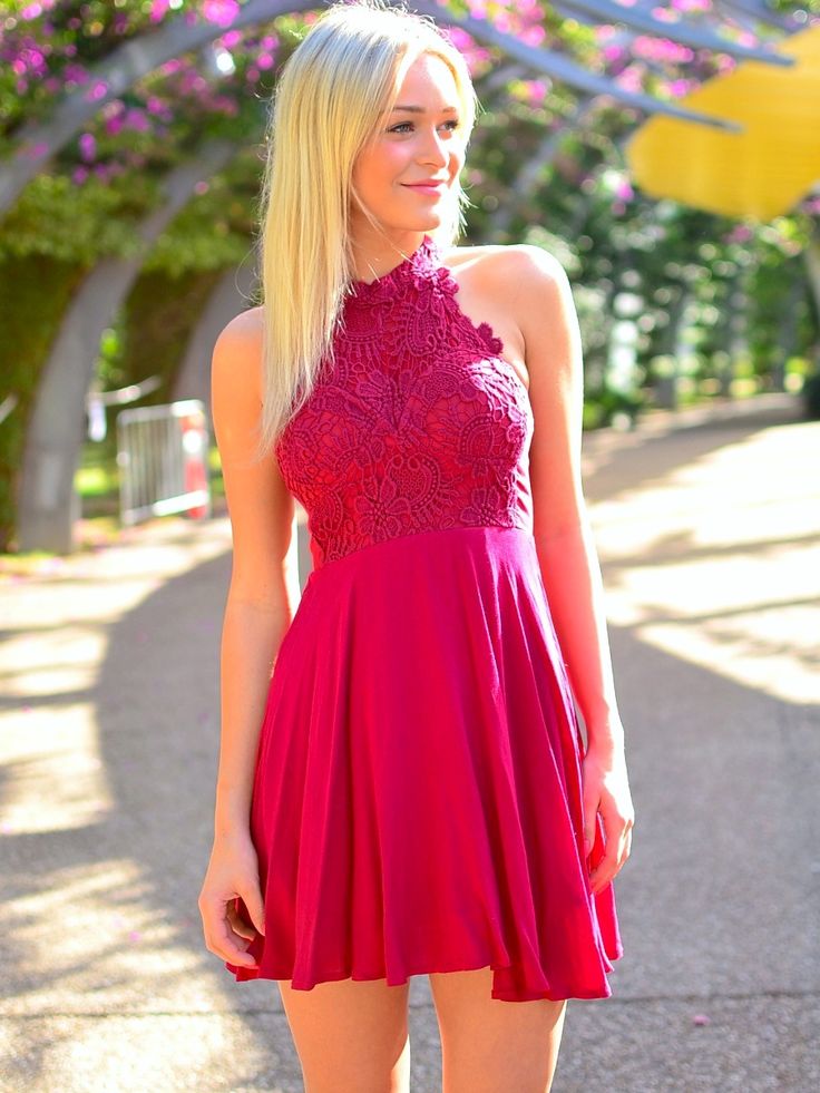 Knee Length Halter Neckline Fuchsia Homecoming Dress - daisystyledress