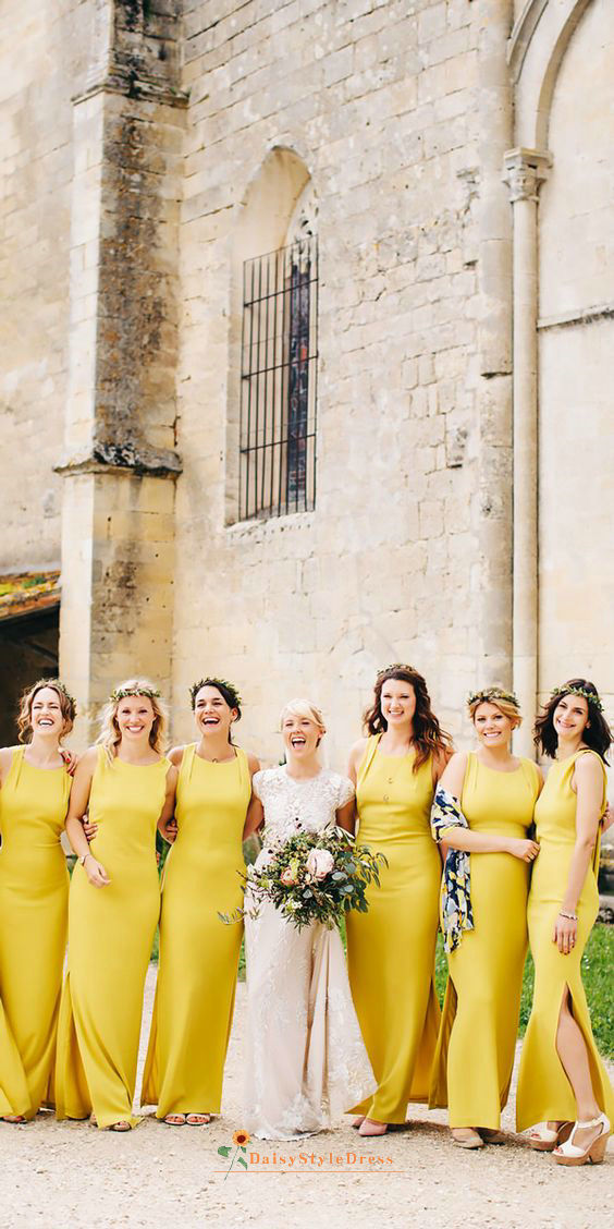dusty yellow bridesmaid dress