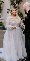 Long Sleeve Beaded Plus Size Wedding Dress - daisystyledress