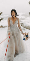 Long Sleeve Beaded Plus Size Wedding Dress - daisystyledress