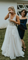 A line V-neckline Lace Deep V-back Wedding Dress - daisystyledress