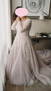 Plus Size Blush Long Sleeve Lace Wedding Dress - daisystyledress