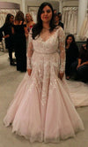 Plus Size Blush Long Sleeve Lace Wedding Dress - daisystyledress