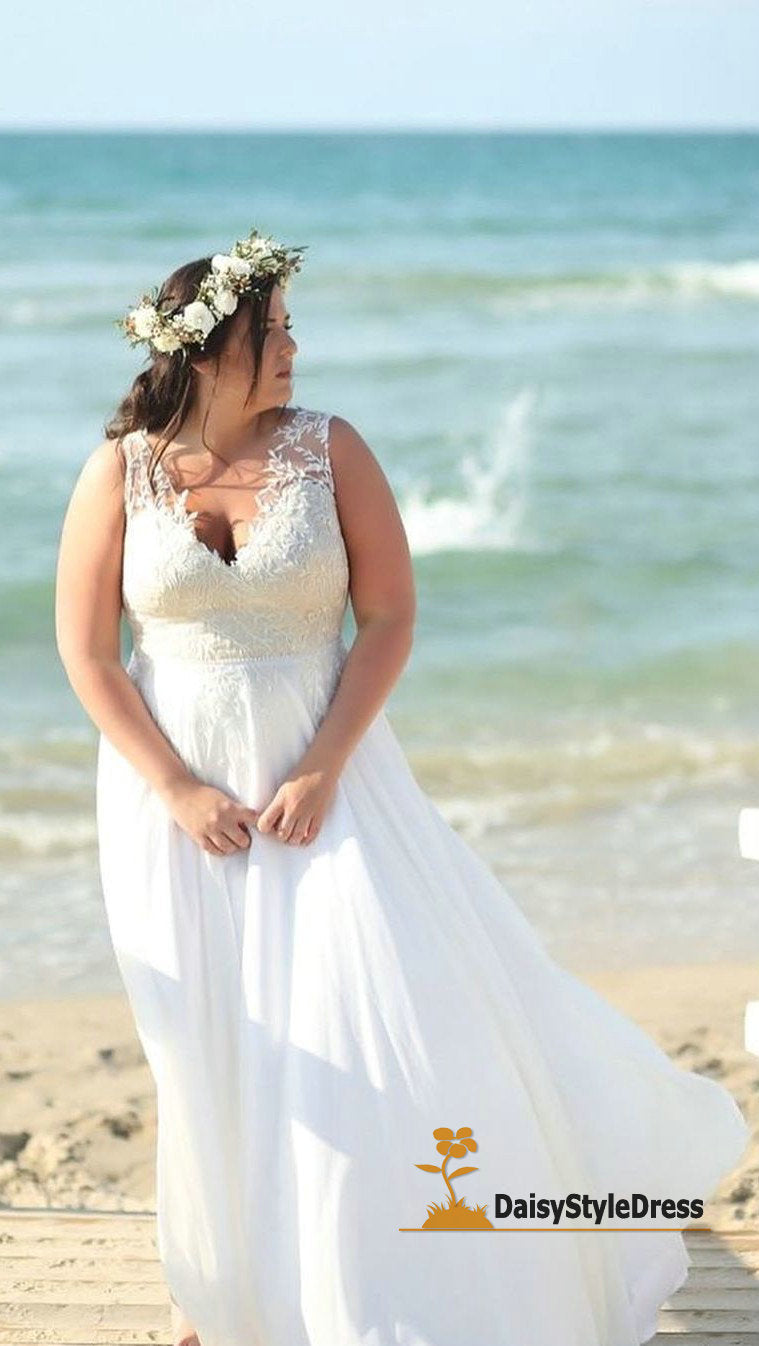Elegant V-neckline Plus Size Lace Wedding Dress - daisystyledress