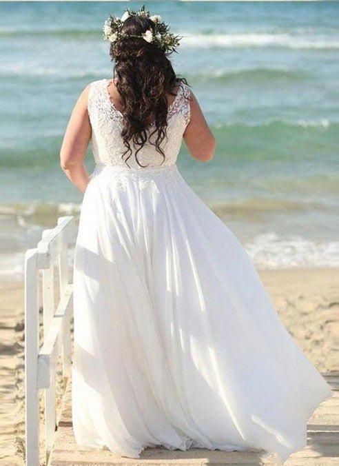 Elegant V-neckline Plus Size Lace Wedding Dress - daisystyledress