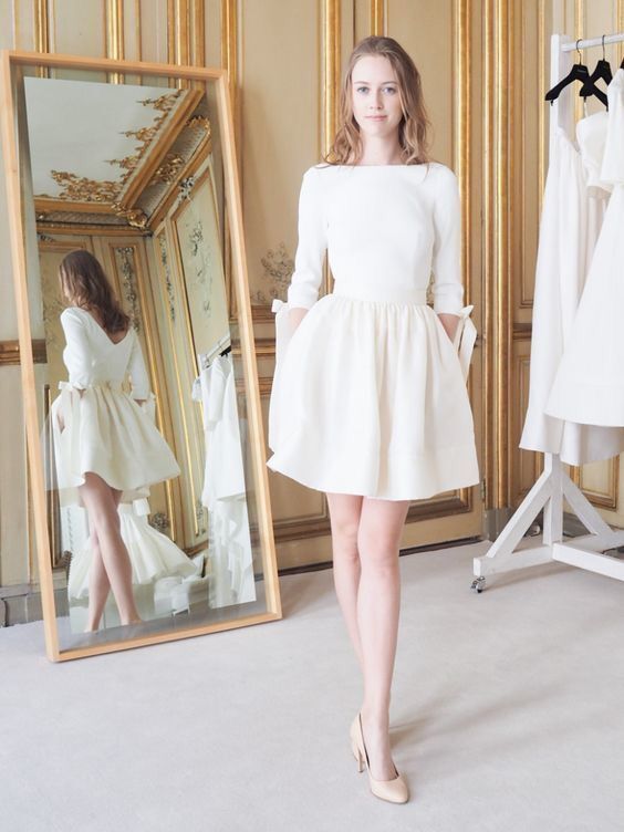 Knee length Informal Long Sleeve Wedding Dress - daisystyledress