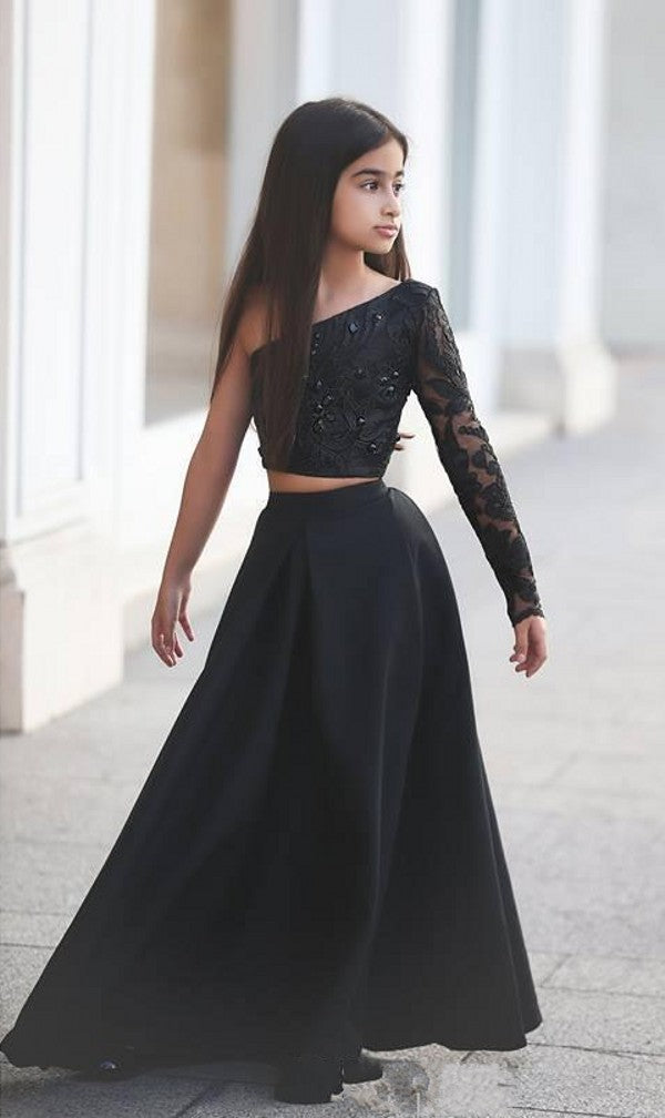 Two Piece Single Sleeve Black Prom Dress - daisystyledress