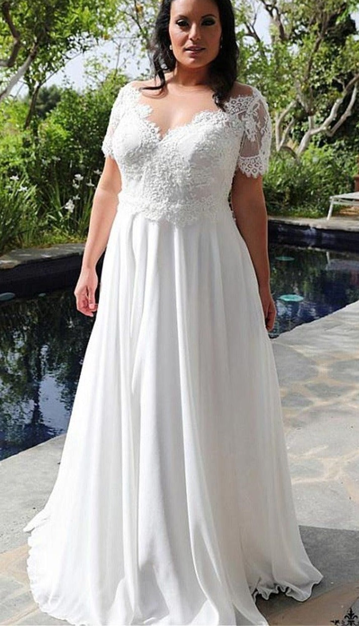 short sleeve plus size wedding dress