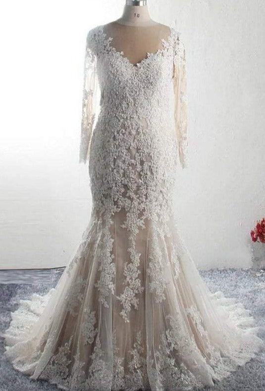 Mermaid Long Sleeve Lace Plus Size Wedding Dress - daisystyledress