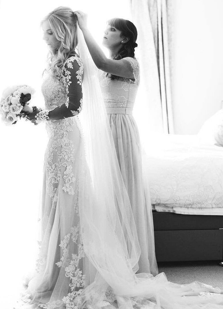 Mermaid Long Sleeve Sheer Lace Wedding Dress - daisystyledress