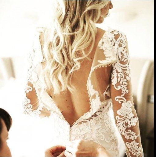 Mermaid Long Sleeve Sheer Lace Wedding Dress - daisystyledress