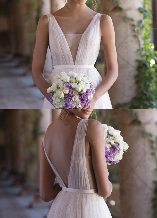 A line Tulle Low Back Wedding Dress - daisystyledress