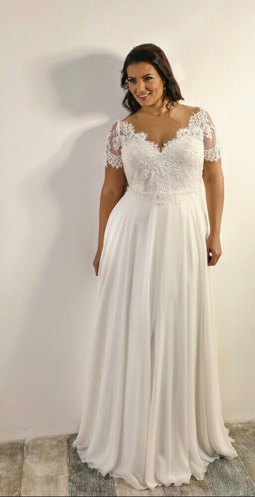 Short Sleeve Lace Plus Size Wedding Dress - daisystyledress