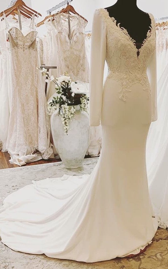 Mermaid Long Sleeve Sexy Sheer Back Wedding Dress - daisystyledress