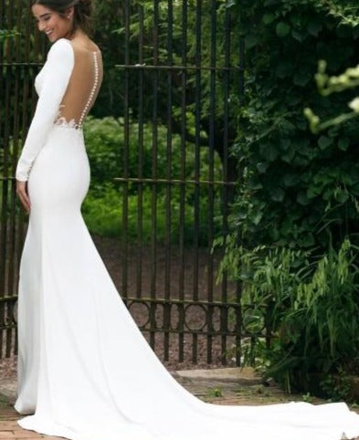 Mermaid Long Sleeve Sexy Sheer Back Wedding Dress - daisystyledress