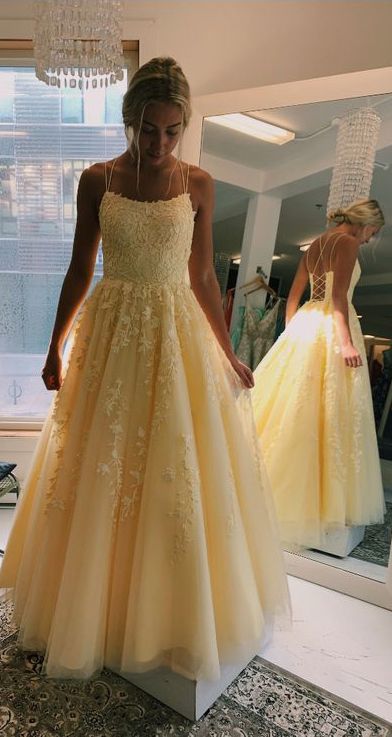 Fashion Ball Gown Double Straps Yellow Prom Dress - daisystyledress
