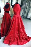 Fashion Halter Neckline Red Prom Dress - daisystyledress