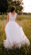 Lace and Tulle Sexy Deep V-back Boho Wedding Dress - daisystyledress