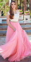 Fashion Two Piece Slit Off Shoulder Sleeve Prom Dress - daisystyledress