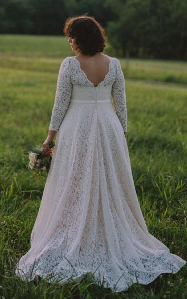 Modest Long Sleeve Lace Plus Size Wedding Dress - daisystyledress