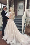 Long Sleeve Blush Lace Plus Size Wedding Dress - daisystyledress