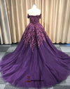 Ball Gown Off Shoulder Sleeve Grape Plus Size Prom Dress - daisystyledress