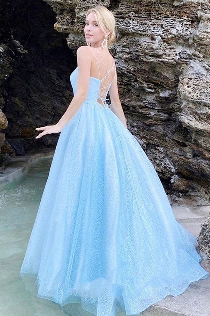 Sparkly Ice Blue Sequin & Tulle Trumpet Prom Dress - Xdressy