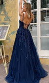 Fashion Cross Back Navy Blue Prom Dress - daisystyledress