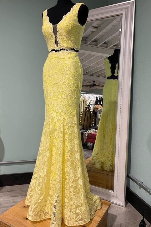 Two Piece Yellow Petite Prom Dress daisystyledress Two Piece Yellow Petite Prom Dress daisystyledress